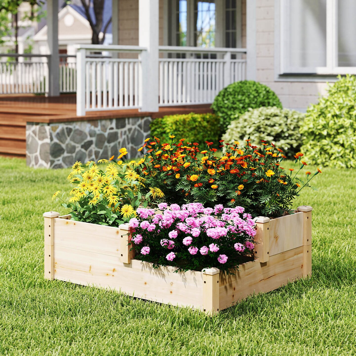 Costway 3-Tier Outdoor Raised Garden Bed Vegetable Planter Box for Patio Lawn Backyard
