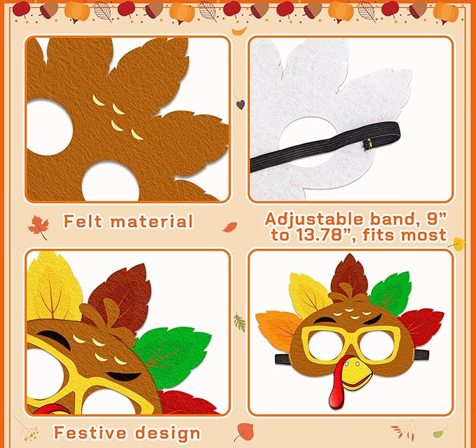 16PCS Thanksgiving Crafts for Kids - Turkey Masks