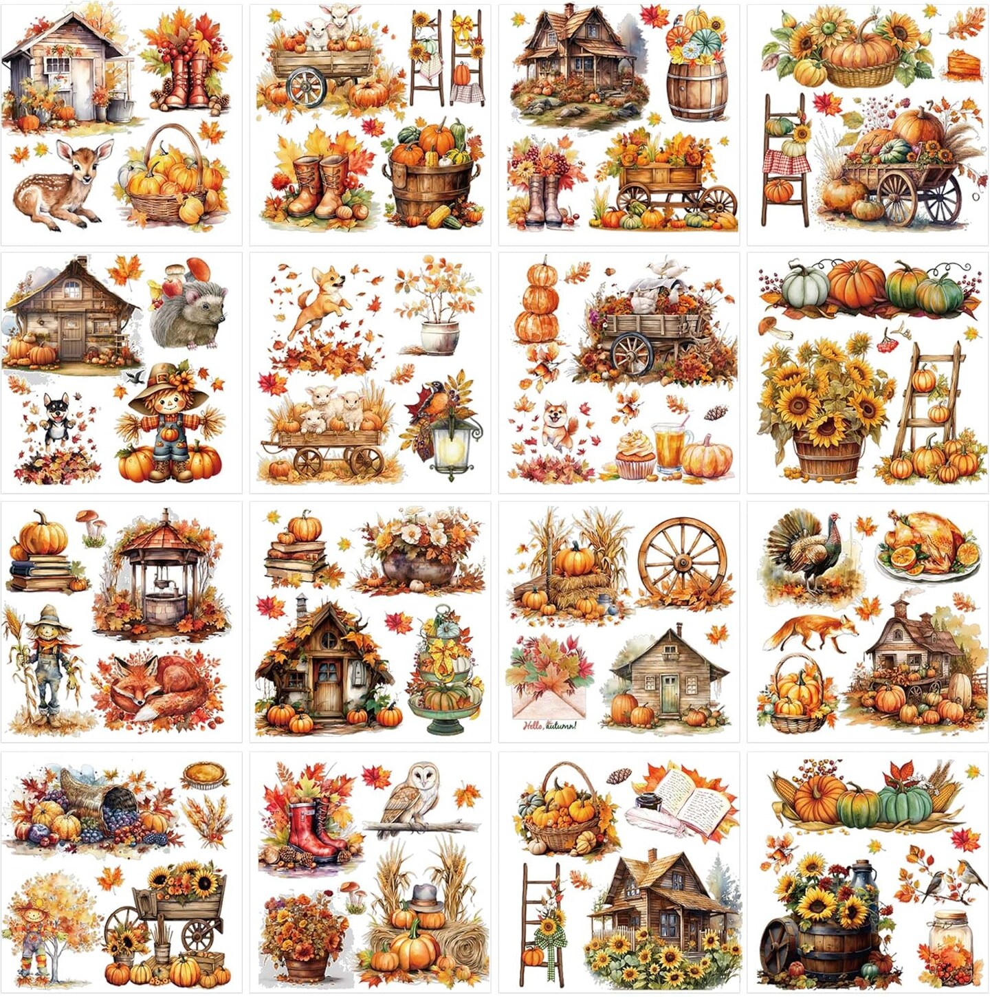 Fall Rub on Transfers for Crafts - 16 Sheets