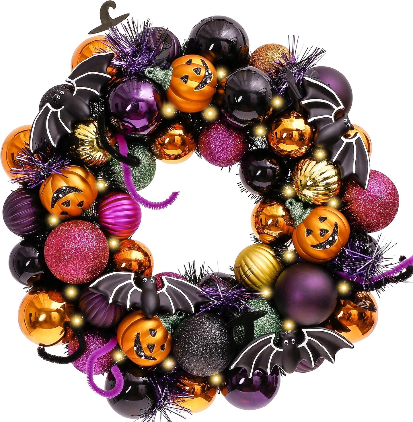 Michaels, Halloween Pumpkin Wreath, Lighted Halloween Wreath, Halloween Front Door Decorations, Halloween Party Decor, Pumpkin Ball Wreath | 12 Inch Pre-Lit Pumpkin Wreath with 60 Shatterproof Treat-or-Treat Ball Ornaments, LED Timer Wreath for Door, Wall, Tab – Category: Halloween Decorations