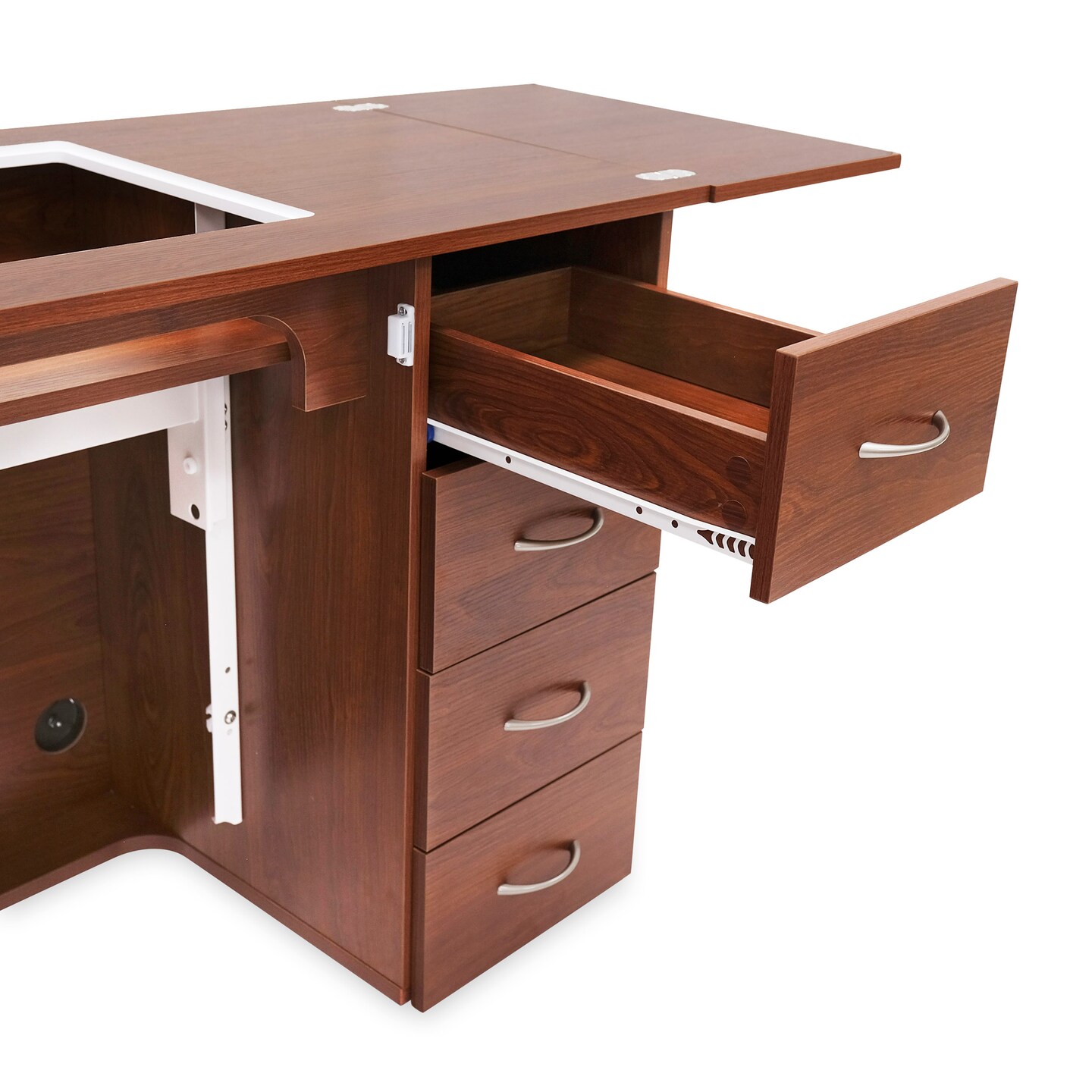 Arrow Classic Sewing Furniture Harriet Sewing Cabinet with Hydraulic Lift & Storage Drawers - Teak