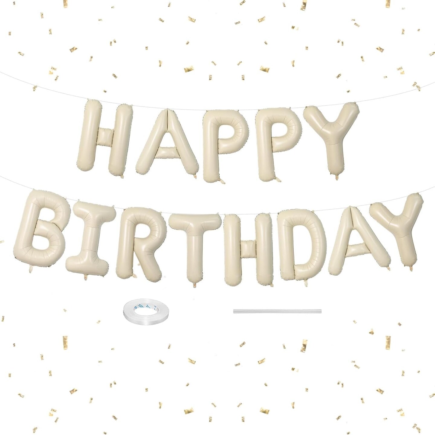 Beige Happy Birthday Balloon Banner – 16-Inch Cream White Foil Letters for Boys, Girls, Men & Women Party Decorations (Happy Birthday)