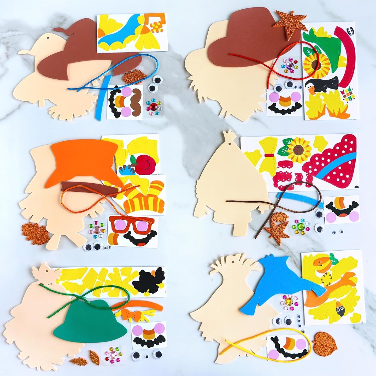 24 Sets Fall Scarecrow Craft Kits for Kids &#x2013; DIY Autumn Scarecrow Head Ornaments with Foam Harvest Stickers, Maple Leaves &#x26; Pumpkins, Arts and Crafts for Classroom, Holiday Parties, and Thanksgiving Favors (Green,Orange) 3 x 2 x 5 inches