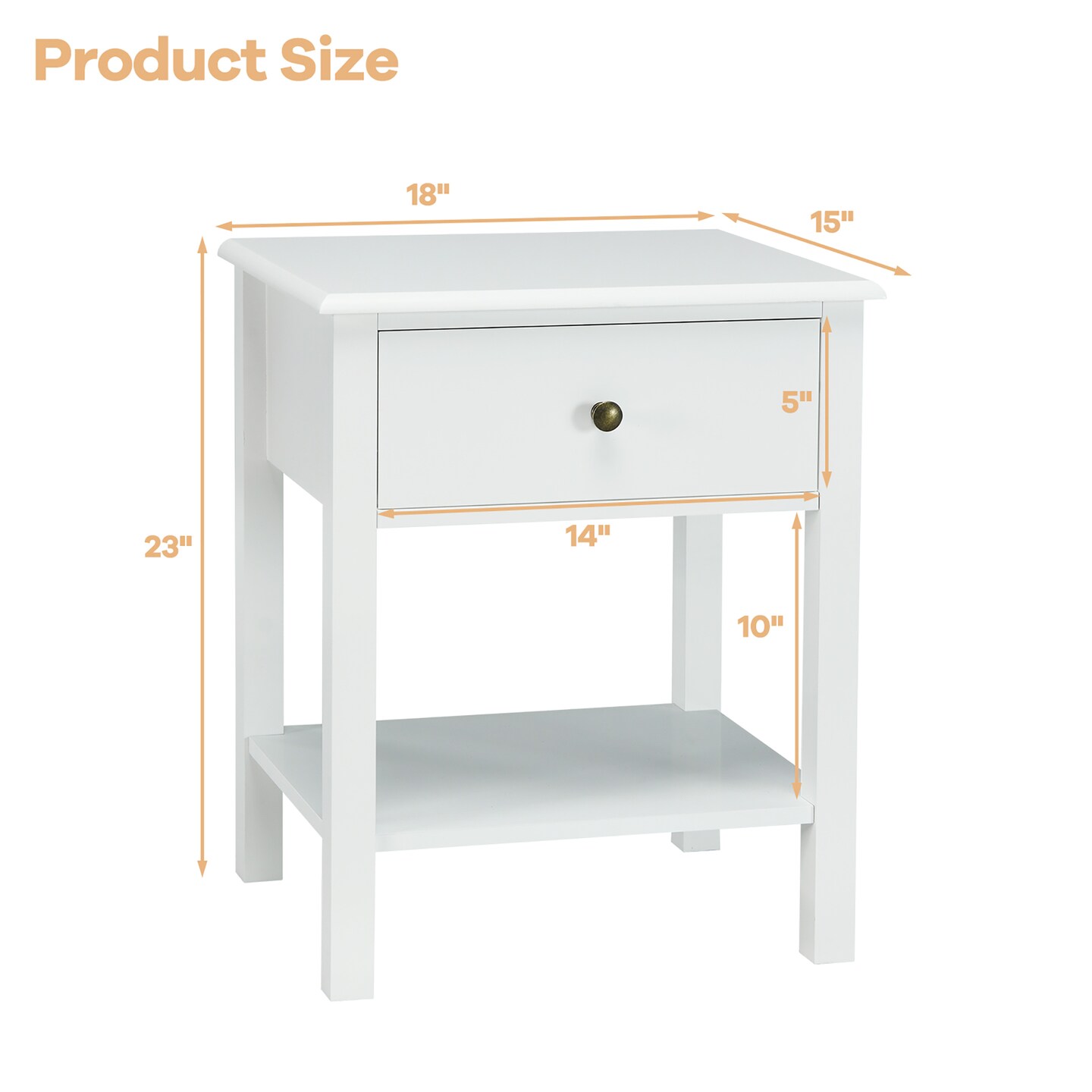 Costway End Table Nightstand Storage Display Drawer Shelf Beside Bedroom White\Black