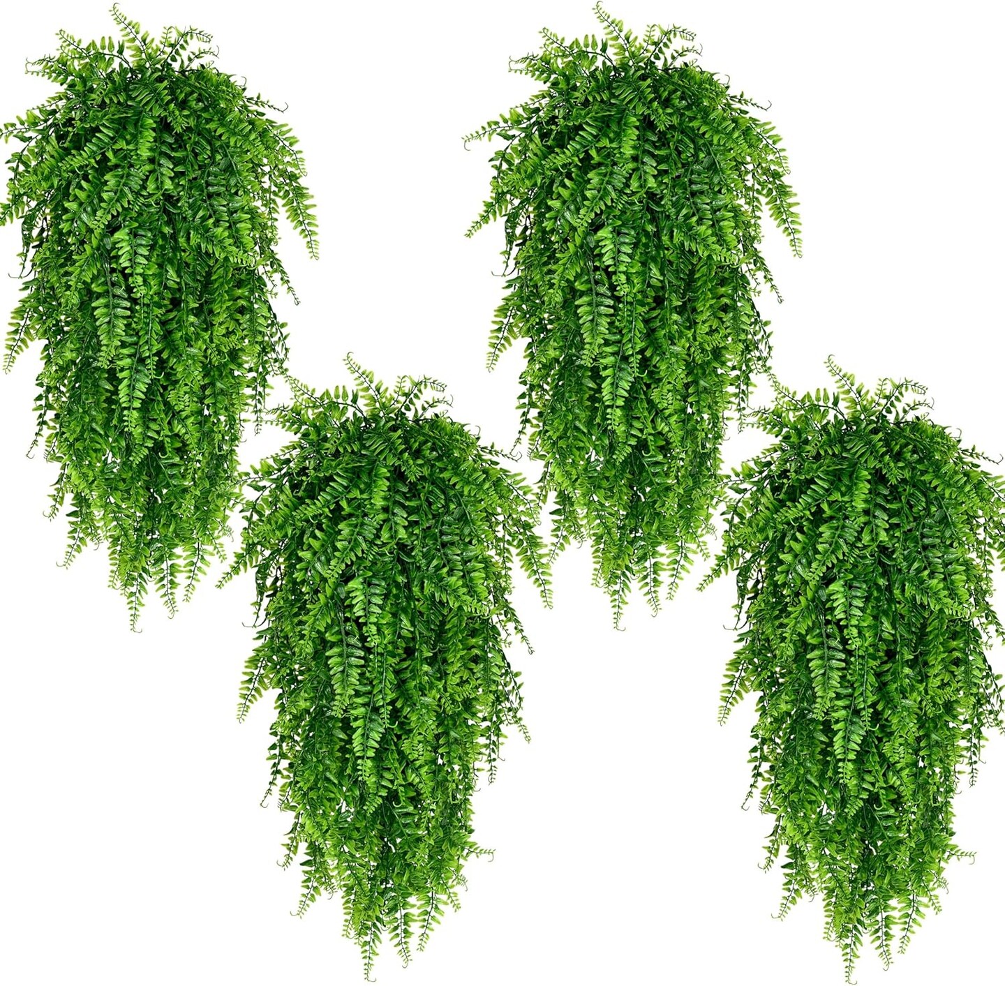 4Pcs Fake Hanging Plants Artificial Ferns for Outdoors (Green) 16.5"D x 2.36"W x 4.53"H