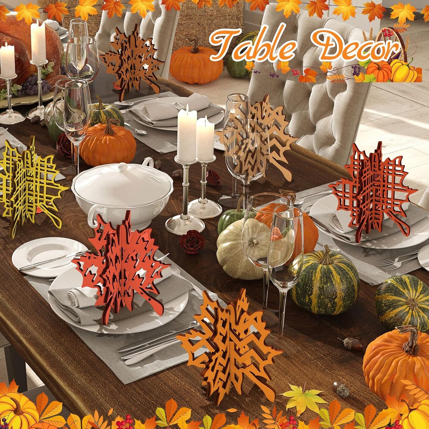 36 Pcs Fall Crafts Set 24 Maple Leaf Wood DIY Crafts Cutouts with 12 Colored