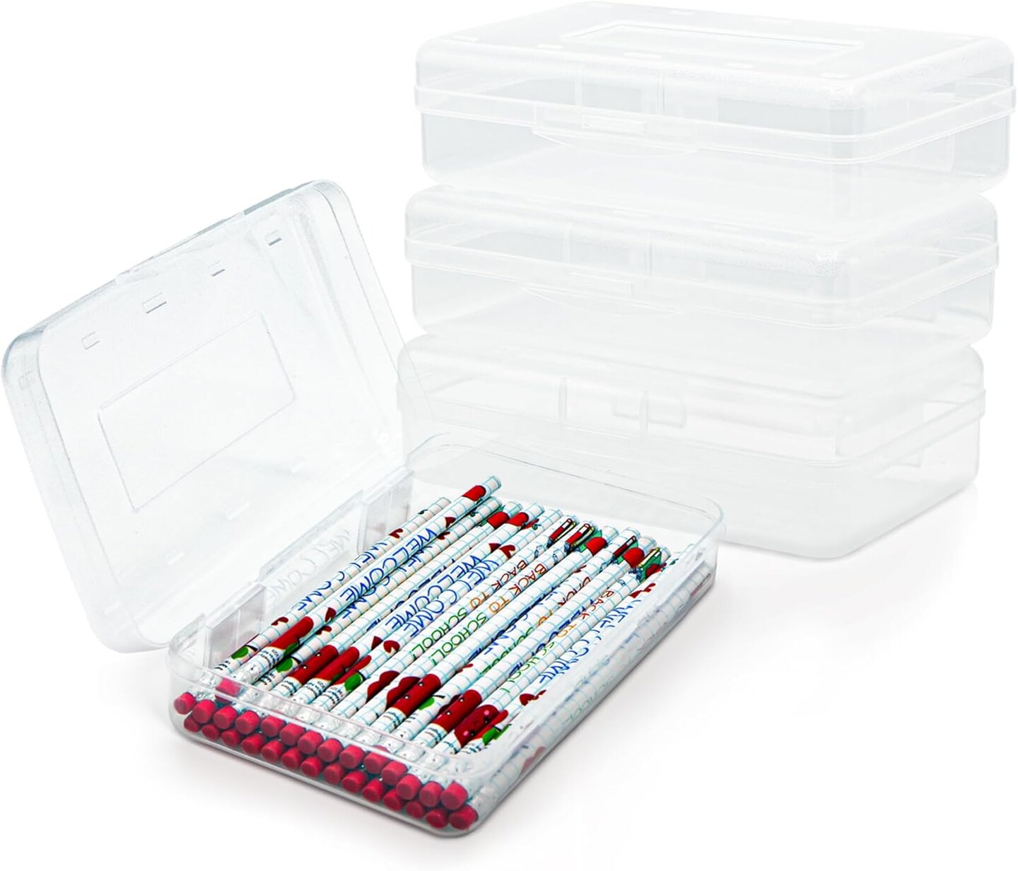 4E&#x27;s Novelty 4 Pack Clear Pencil Boxes for Pencil Case for School Organize with Clear Plastic Pencil Case as School Supply Box, Pencil Cases for Kids in Durable Accessories Box for Daily Use