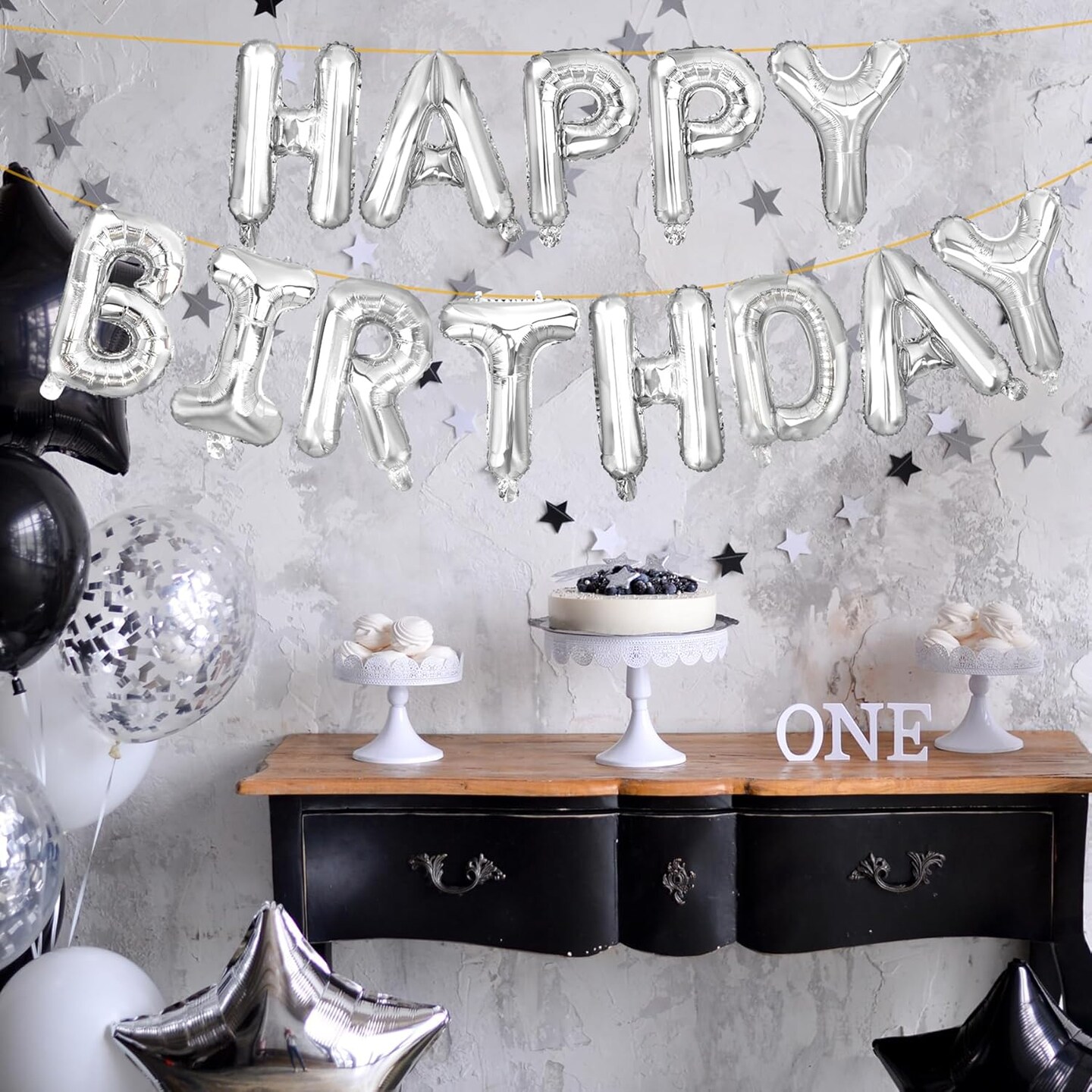 Happy Birthday Balloon Letters – 16” Silver Mylar Foil Birthday Balloons Banner Sign for Party Decorations