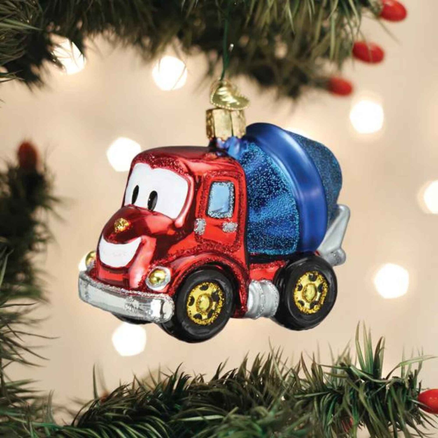 Old World Christmas 2.75 In Cheerful Cement Truck Tree Ornament , Ornament Construction Toy