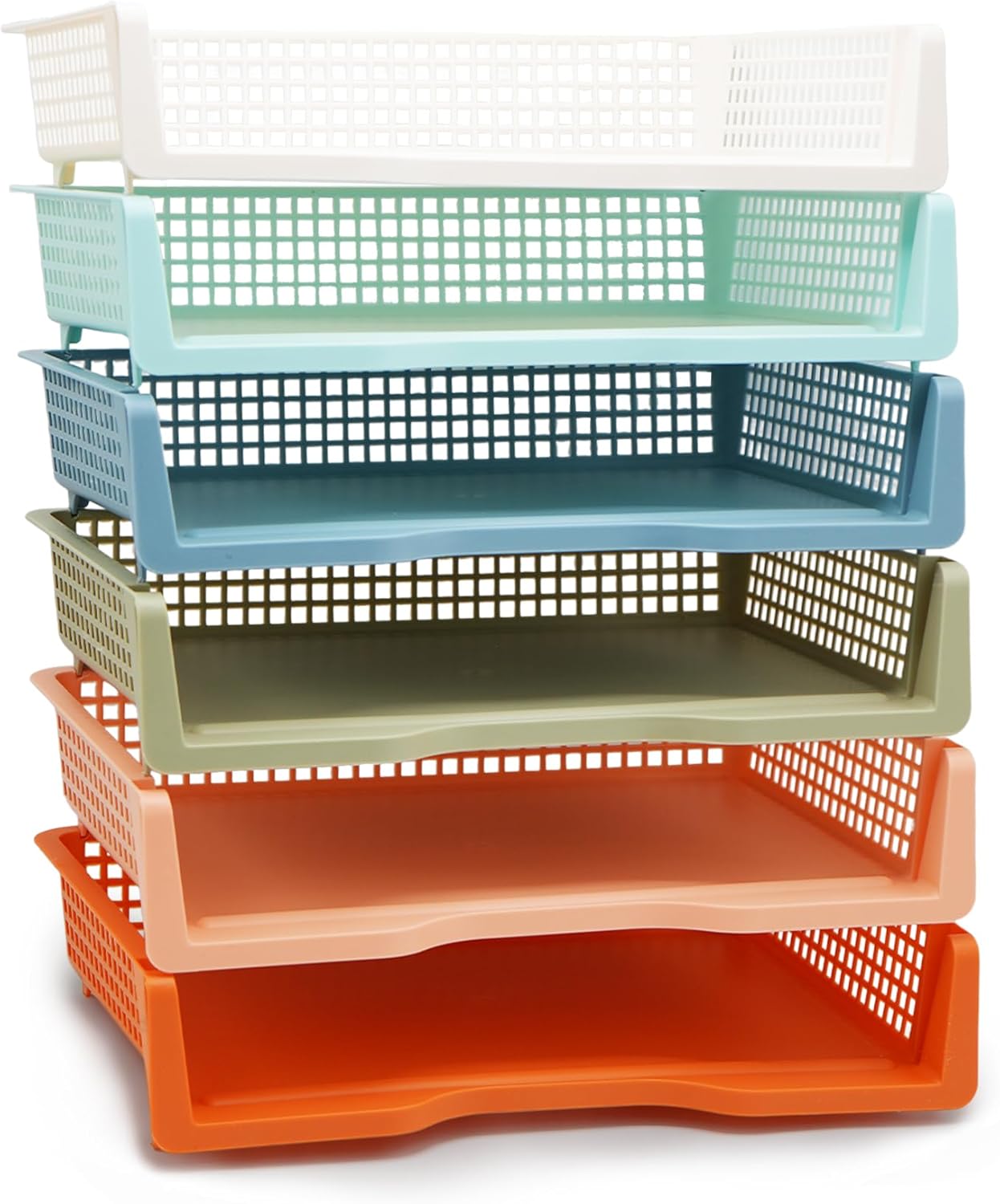 4E&#x27;s Novelty 6 Pack Stackable Trays for Classroom, Durable Organizer With Classy Colors, Boho Paper Tray for Classroom, Durable Classrooms Paper Trays for Teachers, Teacher Turn In Tray Storage