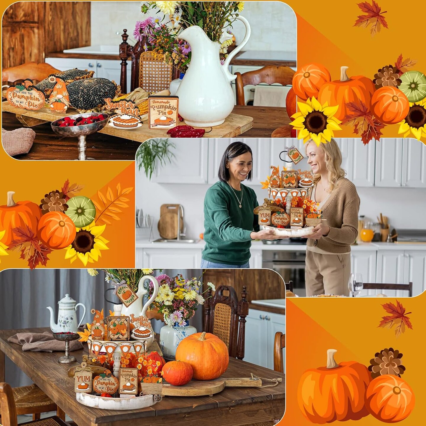 Set of 15 Fall Tiered Tray Decor Pumpkins