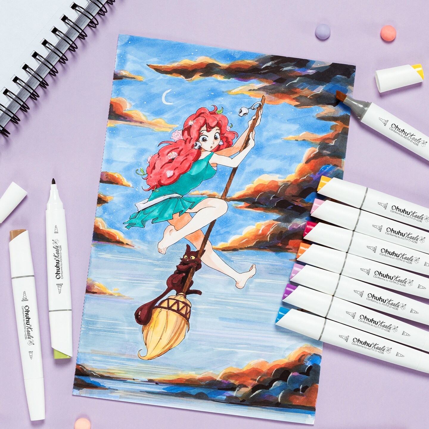 Ohuhu Alcohol Markers, 60 Colors Kaala Markers, Slim Broad and Fine Double Tipped, Art Marker Set for Artists Adults Coloring Drawing Cartoon Anime Comic/ Landscape Sketch