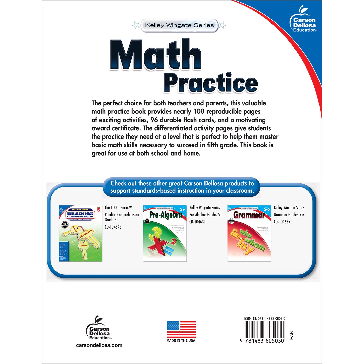 Carson Dellosa 5th Grade Math Workbook, Algebra, Word Problems, Place Value, Multiplication, Division, Fractions, Decimals, Geometry, and More, Classroom or Homeschool Curriculum