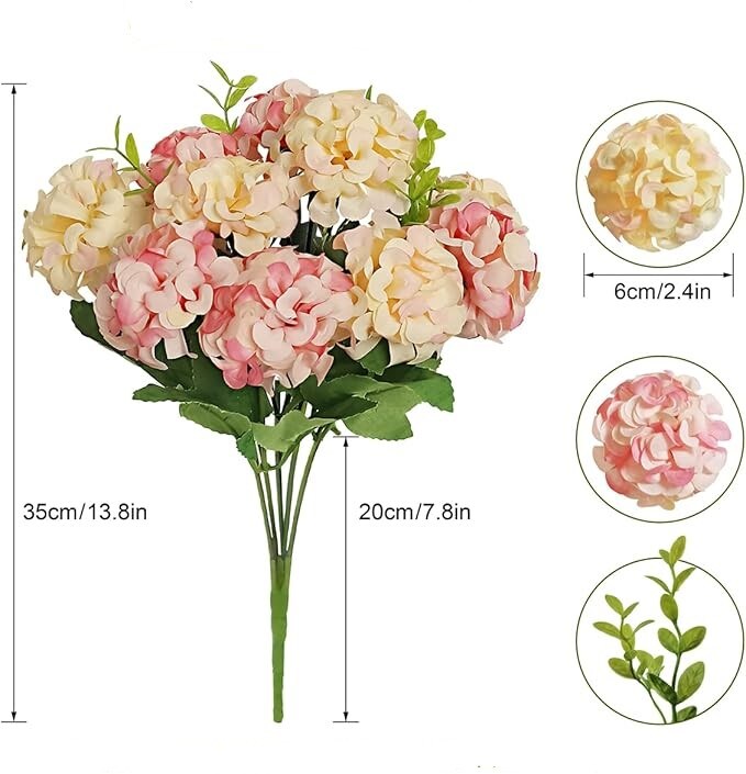 Mini Silk Hydrangea Artificial Flowers &#x2013; 1 Bouquet with 10 Heads &#x2013; Fake Flower Bundle for Wedding Centerpieces, Party &#x26; Home Decoration