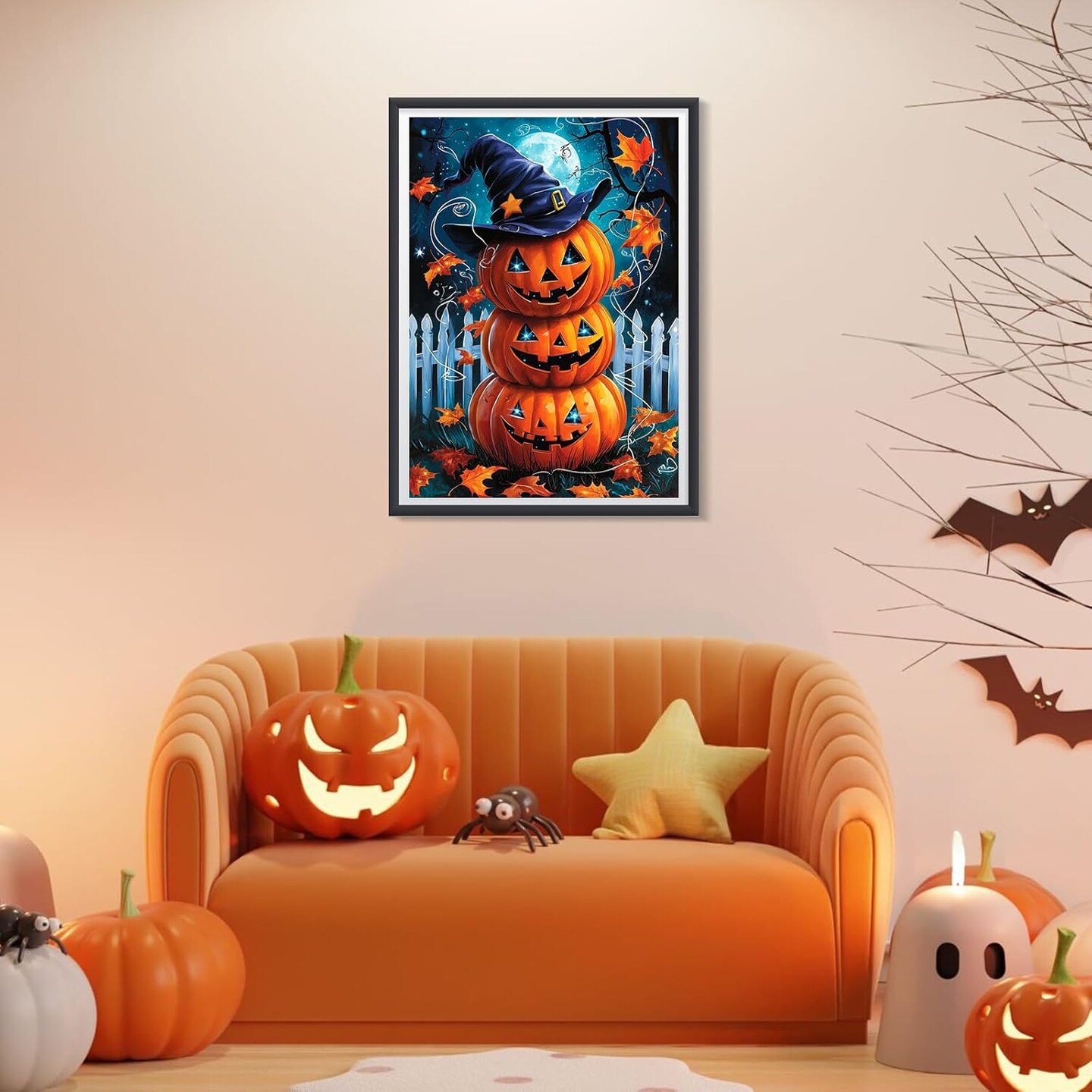 Halloween Pumpkins Diamond Painting Kit for Adults &#x2013; 5D Full Drill DIY Gem Art, Diamond Painting Craft for Beginners, Wall Decor 12x16 Inch