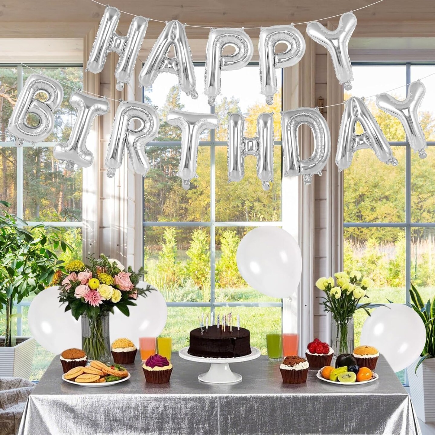 65 Pcs Silver Happy Birthday Balloons and 2 Sets A-Z Letters Foil Balloons (Silver)