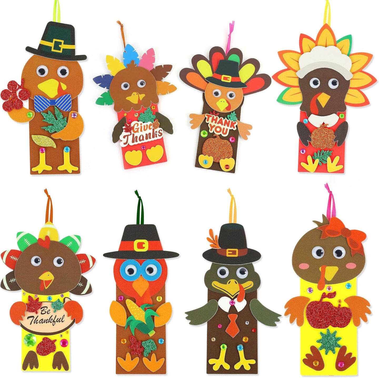 24-Pack Fall Thanksgiving Turkey Craft Kits for Kids & Adults – DIY Foam Turkey Bookmarks, Thanksgiving Party Activities, Classroom Prizes, and Friendsgiving Gifts for Ages 4–12