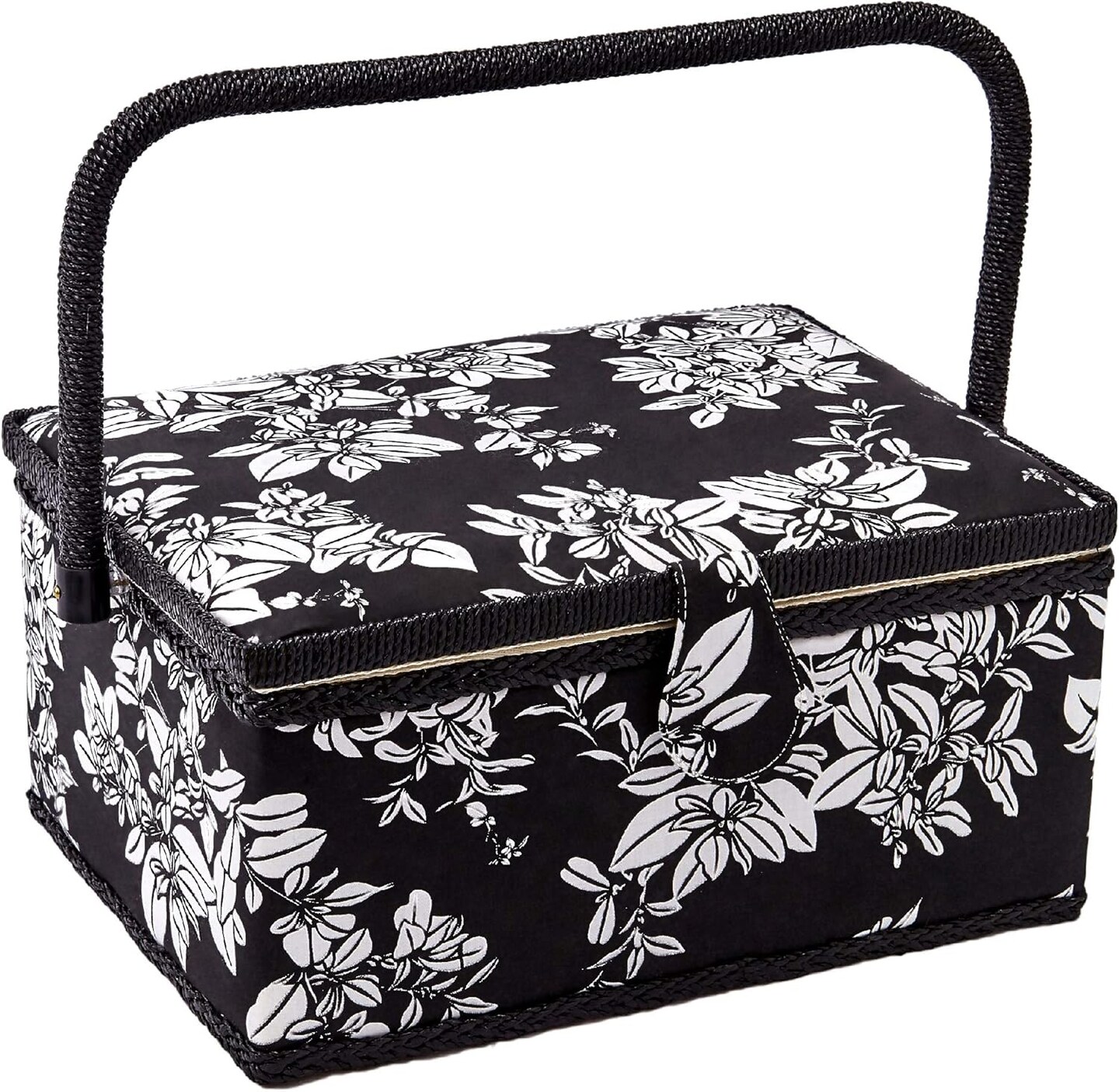 Floral Sewing Basket – Large Storage Box with Tray, Pin Cushion & Pocket