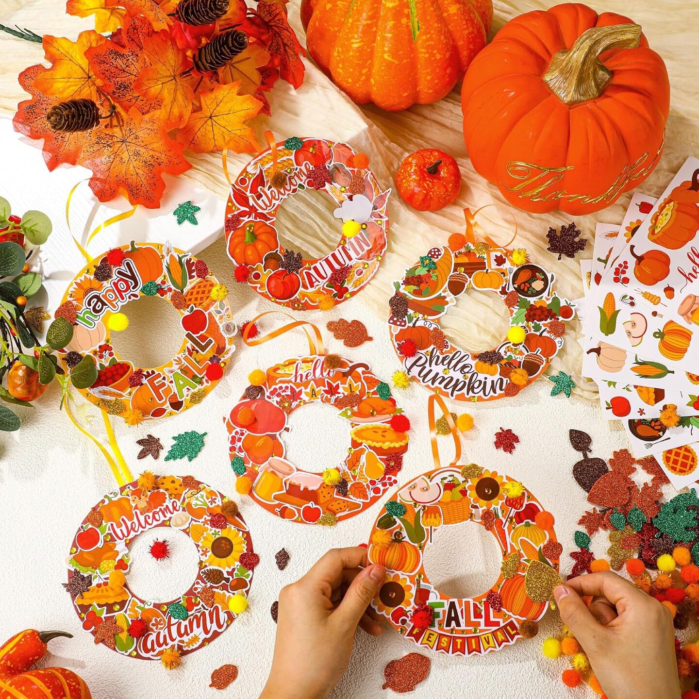48 Sets Autumn Wreath Craft Kits for Kids