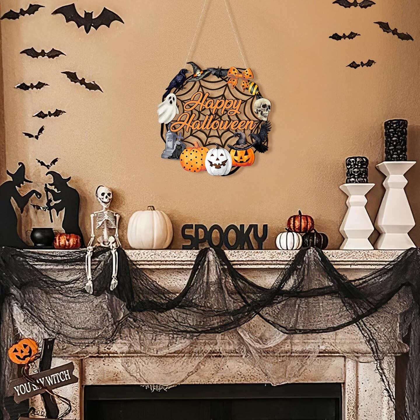 Halloween Decoration Wooden Ghost Door Wreath