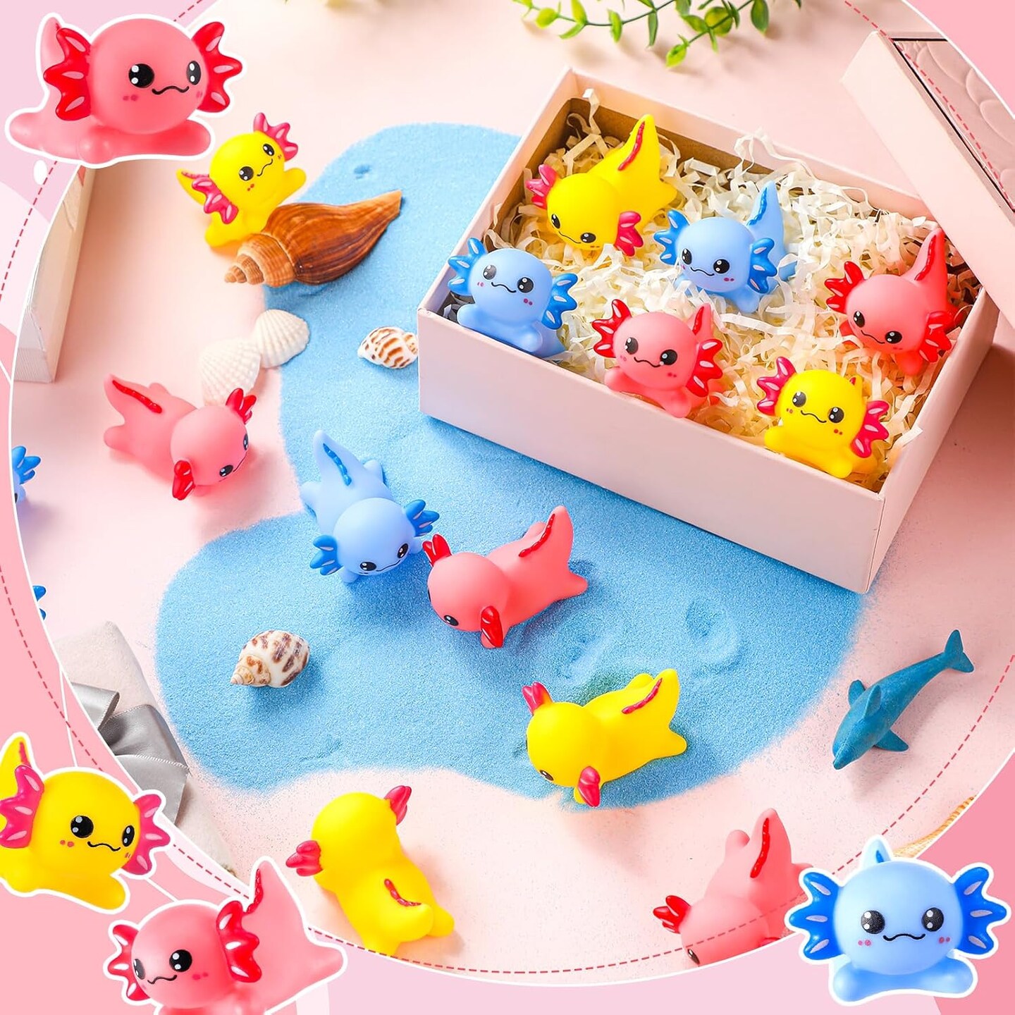 30 Pcs Axolotl Rubber Ducks - Pink, Yellow, Blue