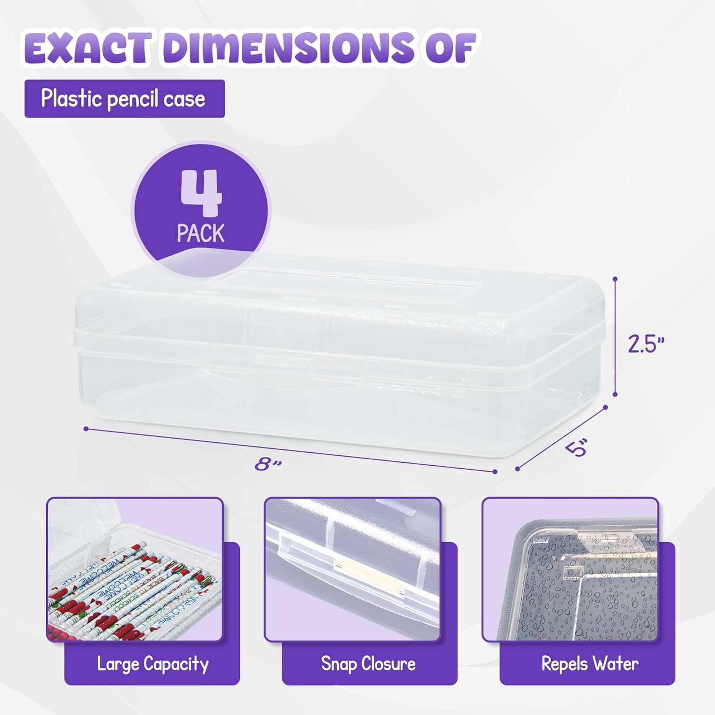 4E&#x27;s Novelty 4 Pack Clear Pencil Boxes for Pencil Case for School Organize with Clear Plastic Pencil Case as School Supply Box, Pencil Cases for Kids in Durable Accessories Box for Daily Use