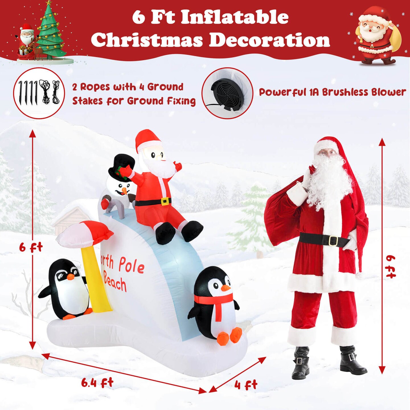 Costway 6 Ft Christmas Inflatable with LED lights Indoor/Outdoor Lighted Xmas Inflatable
