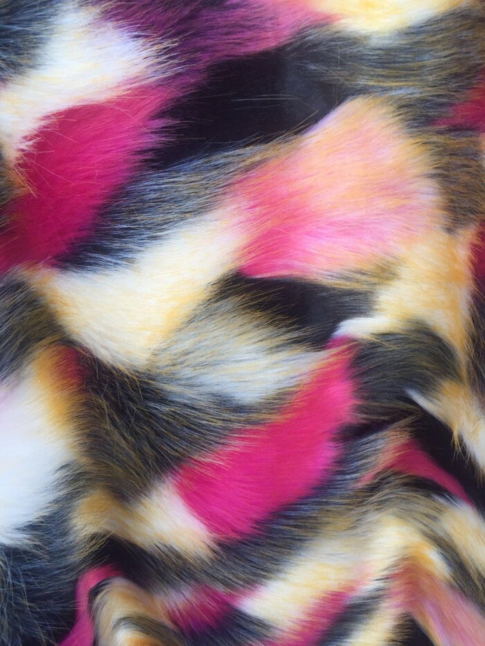 1 Yard Fuchsia Multi Color Jacquard Shaggy Faux Fur Fabric for Apparel and Decor 58/60 Inch Width
