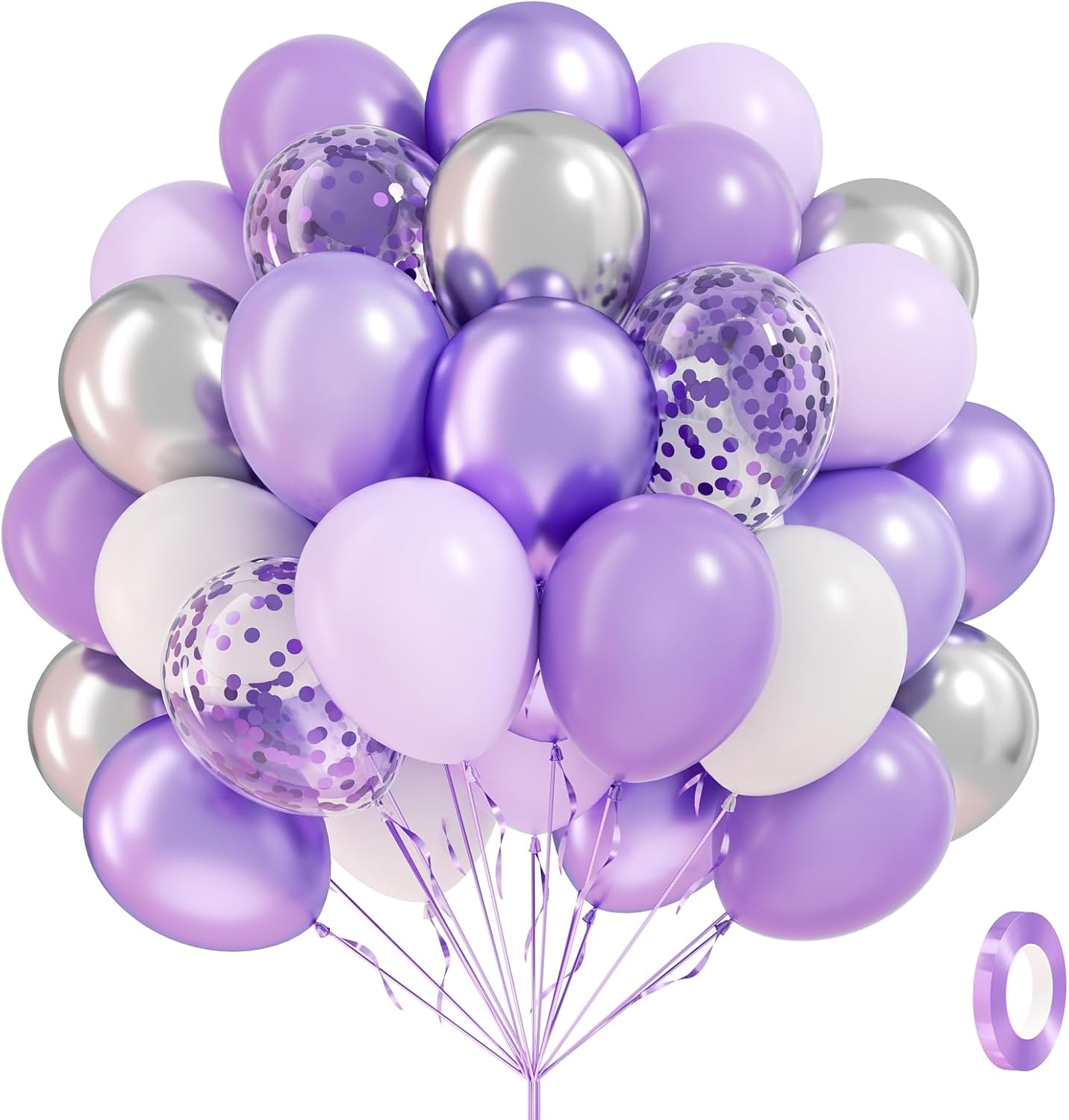 60pcs Purple and Silver Balloons 12inch with Pearl Purple White-Pastel Purple Sliver