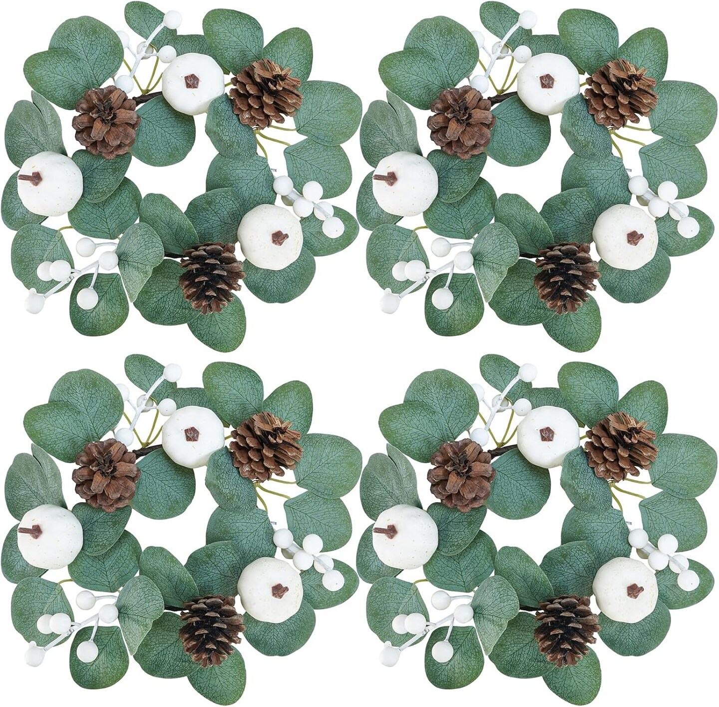 4 Pack Fall White Pumpkin Candle Rings Faux Eucalyptus