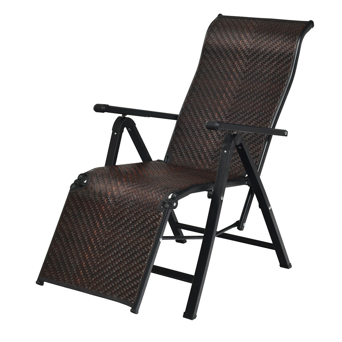 Costway Patio Rattan Folding Lounge Chair Recliner Back Adjustable Beach Yard Pool