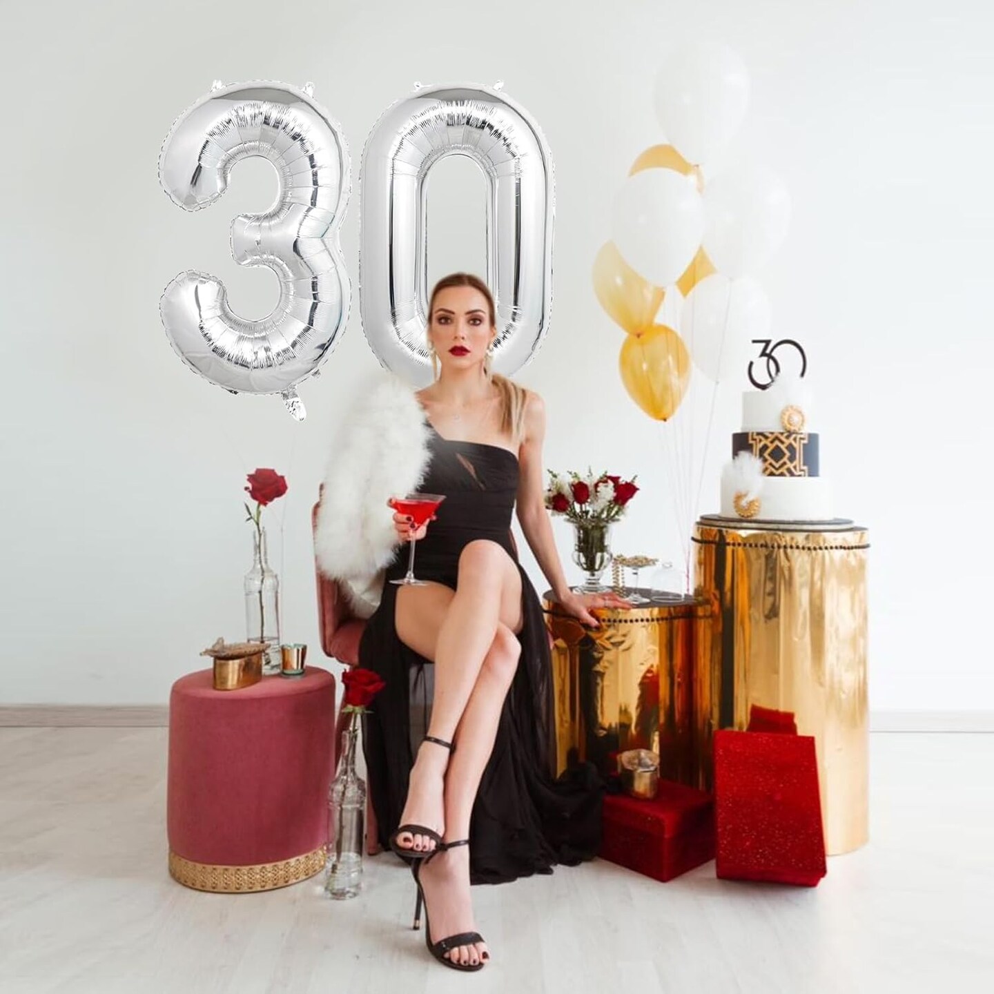 40 Inch Silver 30 Number Balloons, Giant Jumbo Helium Mylar Foil Silver Number