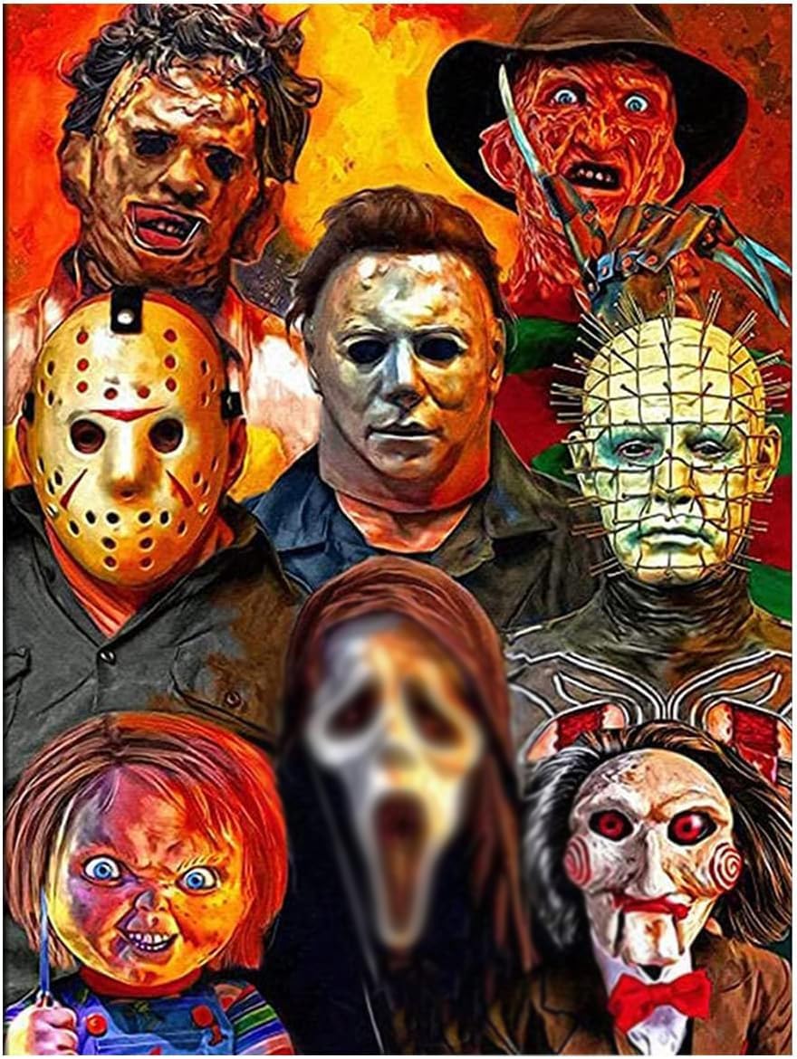 5D Halloween Diamond Painting Kits for Adults – DIY Full Round Drill Horror Gem Art, Beginner-Friendly, Home Wall Decor & Holiday Gift (Horrors) 16 x 12 x 0.1 inches
