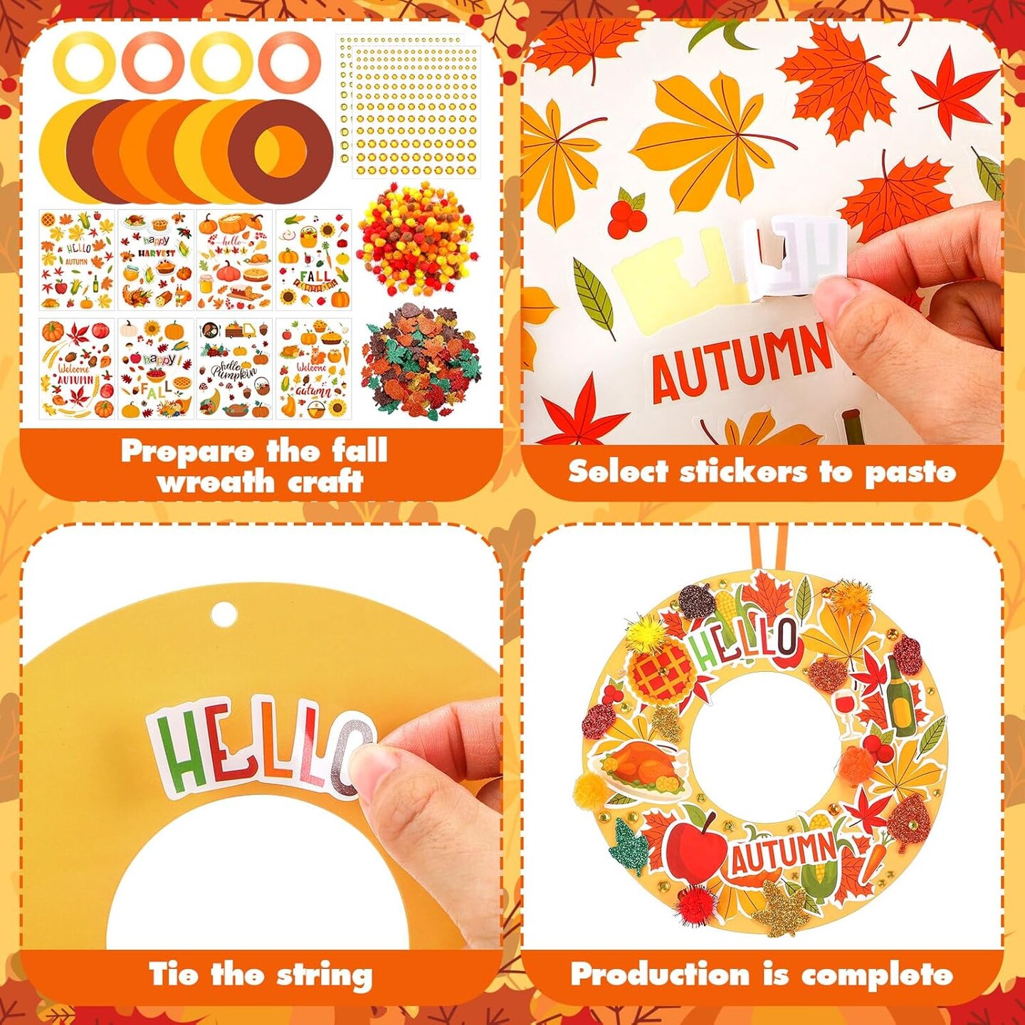 48 Sets Autumn Wreath Craft Kits for Kids