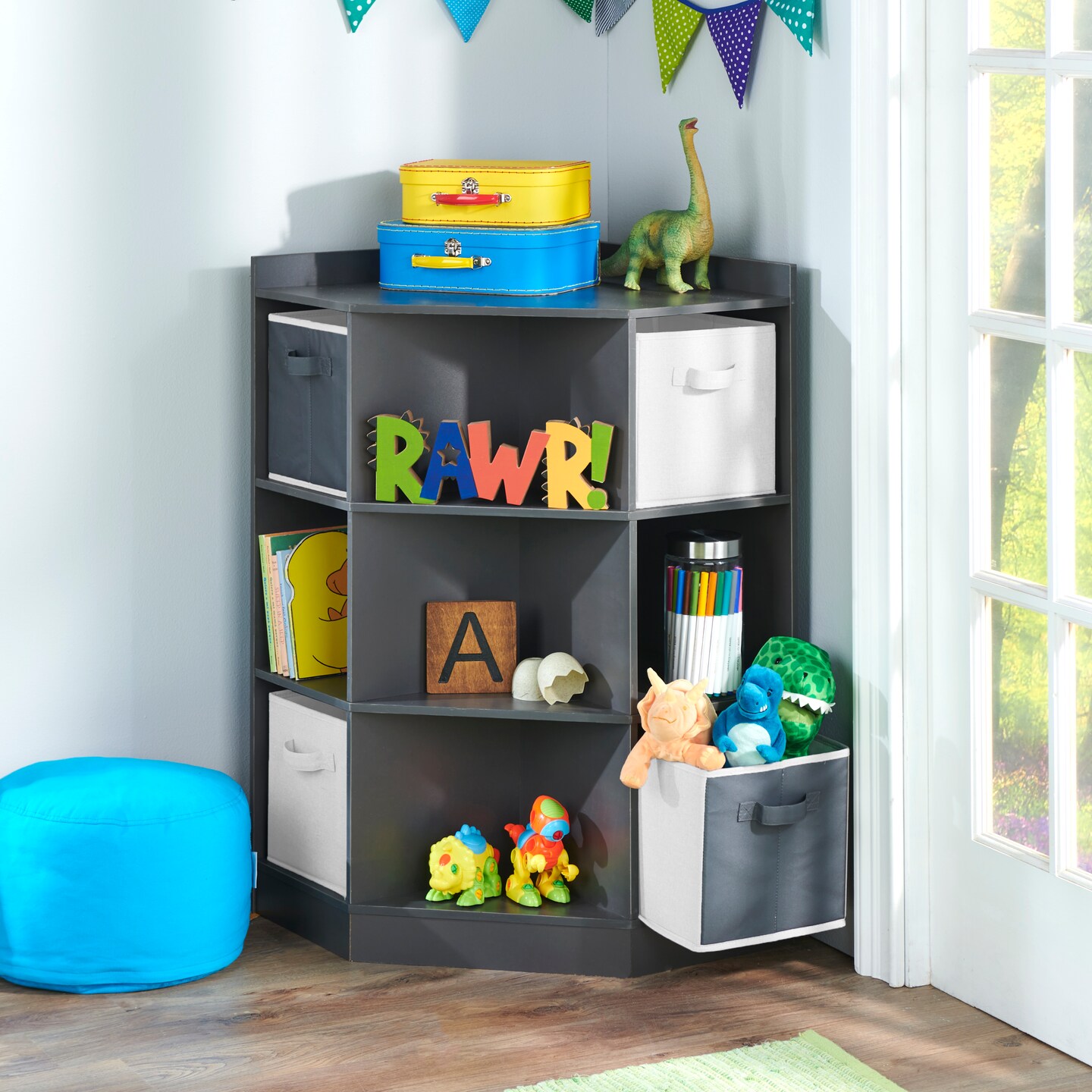 Badger Basket Corner Cubby Storage Unit with Four Reversible Baskets - Charcoal