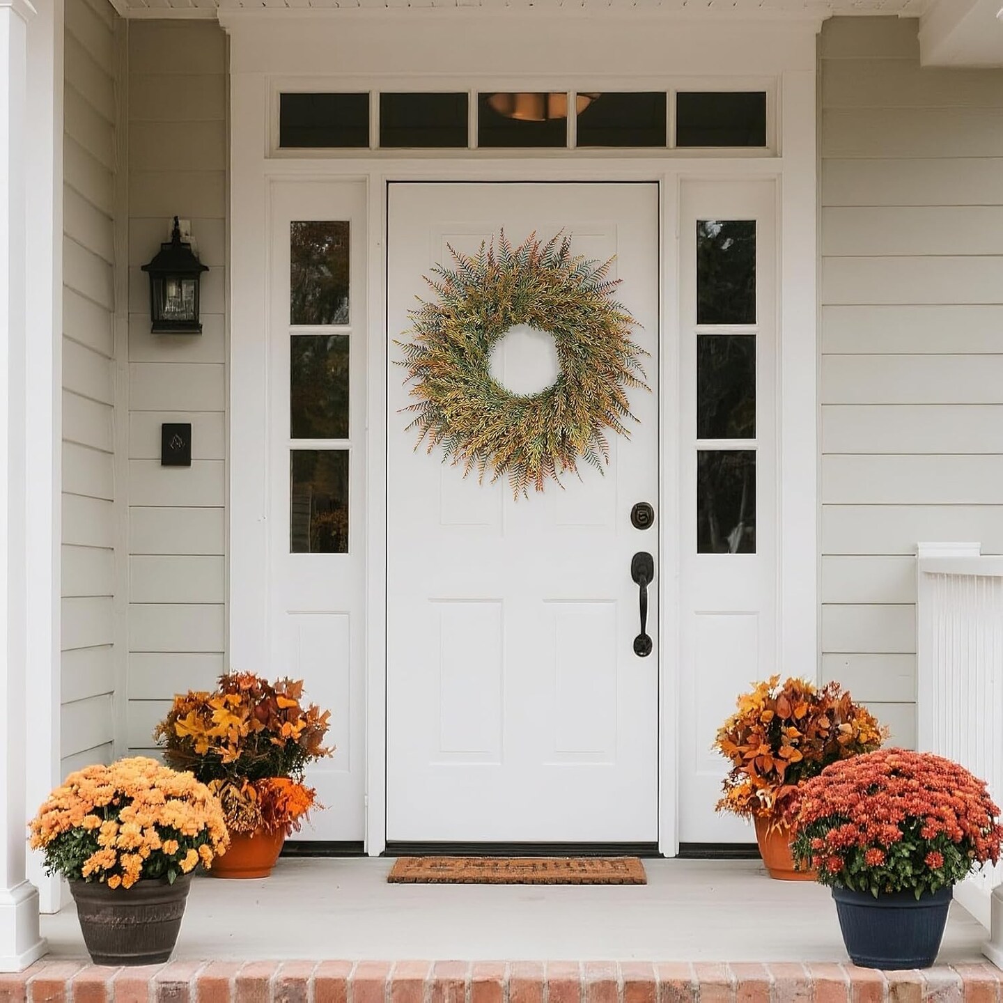 Artificial Fern Leaves and Faux Wheat Grass - Fall Wreath