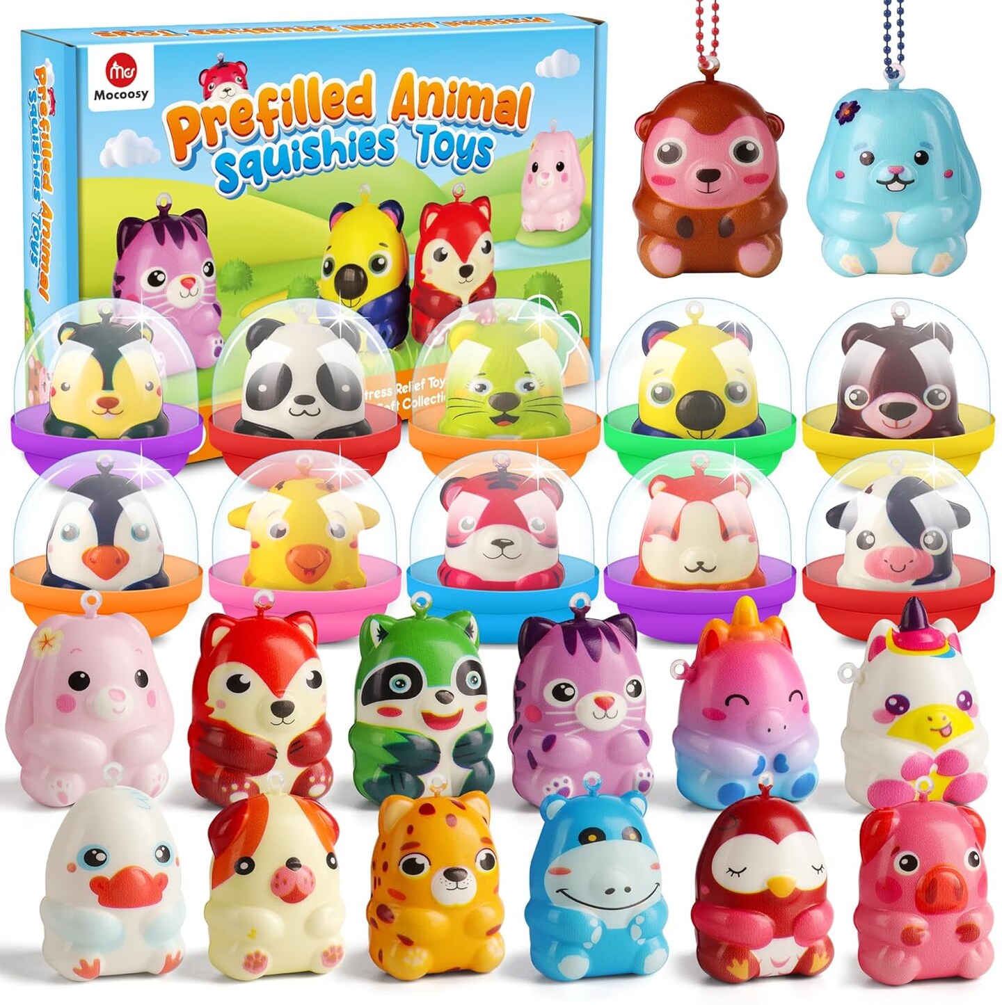 Mocoosy 24-Pack Animal Squishy Toys – Mini Kawaii Squishies for Kids, Party Favors, Goodie Bag Stuffers, Pinata Fillers, Classroom & Carnival Prizes, Birthday Gifts for Boys & Girls