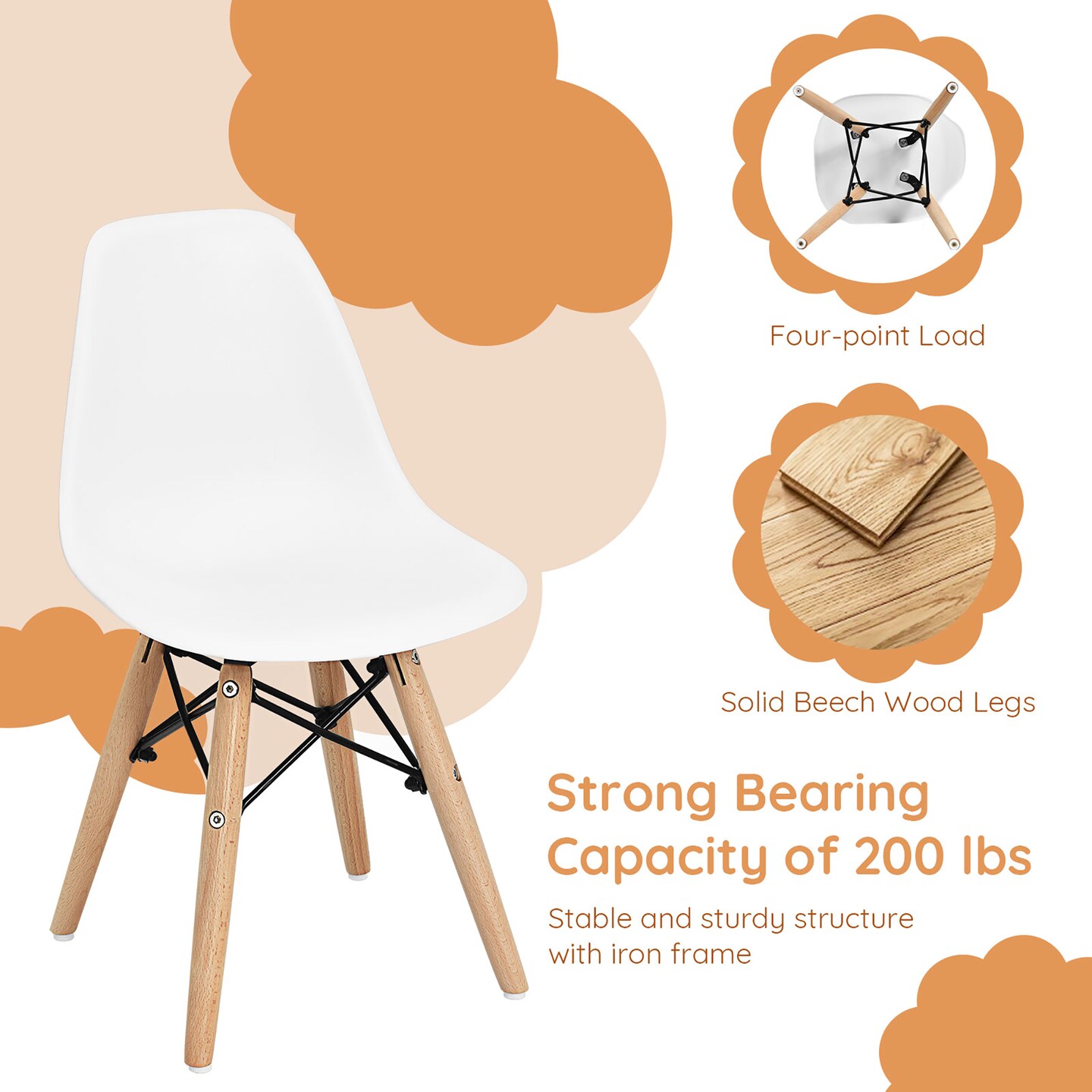 Costway 4 PCS Kids Chair Set Mid-Century Modern Style Dining Chairs w/ Wood Legs
