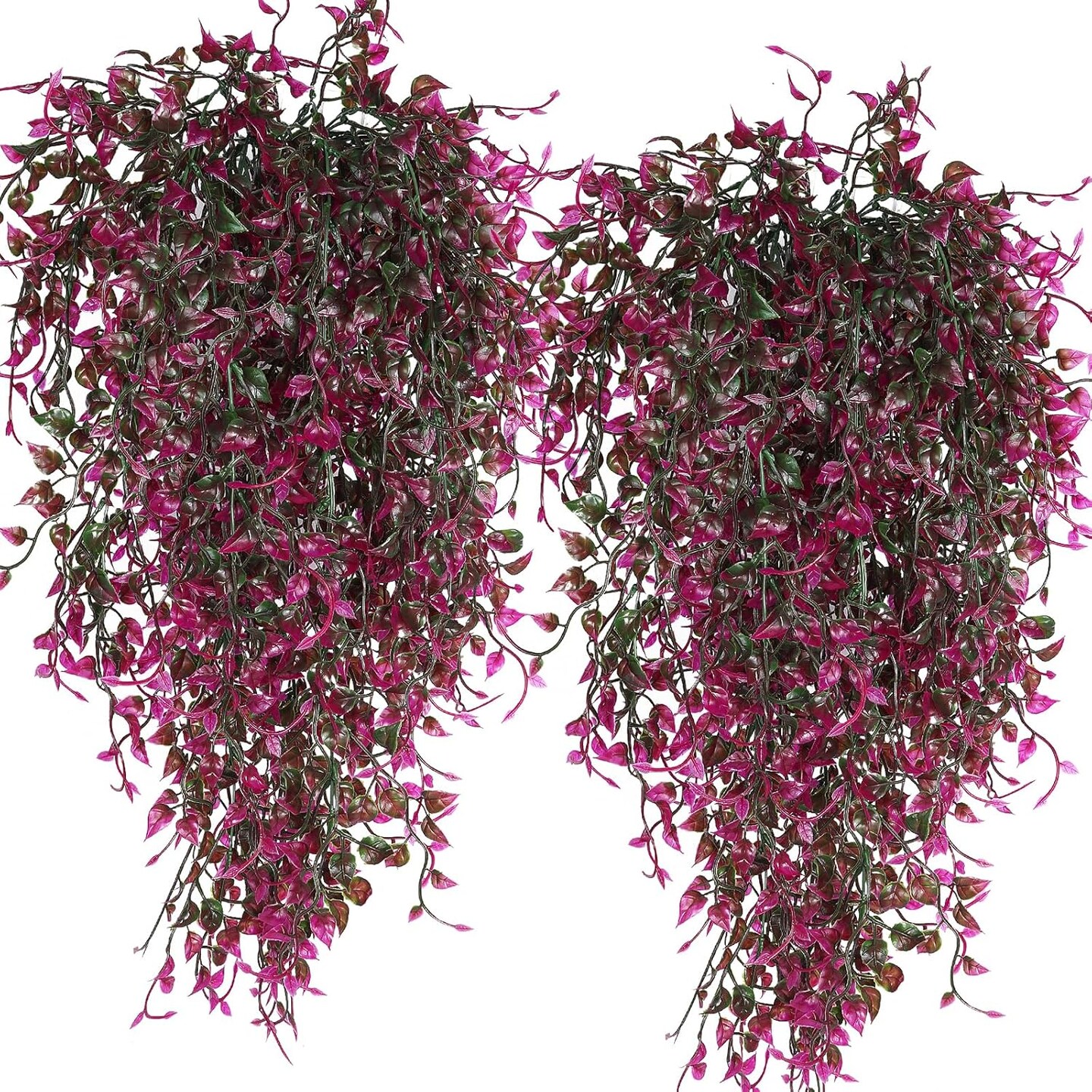 Artificial Hanging Plants 4pcs 33Inch Faux Eucalyptus Leaves Ivy Swag Plant UV Resistant Fake Plastic Greenery Indoor Outdoor Home Garden Office Christmas Xmas Party Spring Decor(Purple Red)