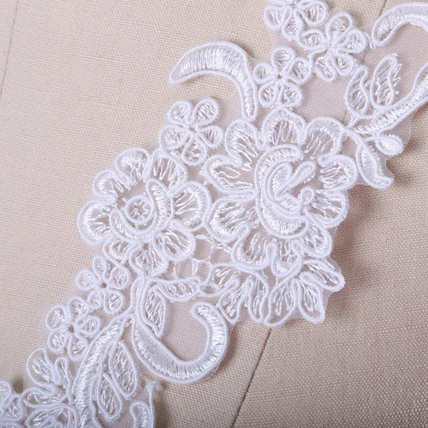 2 Pieces Large 9x3 White Alencon Lace Patch Applique Flowers Swirls