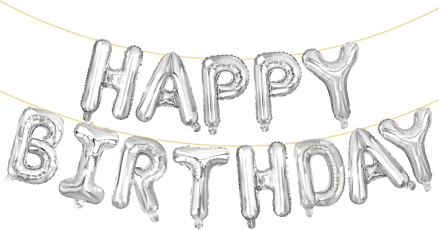 Happy Birthday Balloon Letters – 16” Silver Mylar Foil Birthday Balloons Banner Sign for Party Decorations