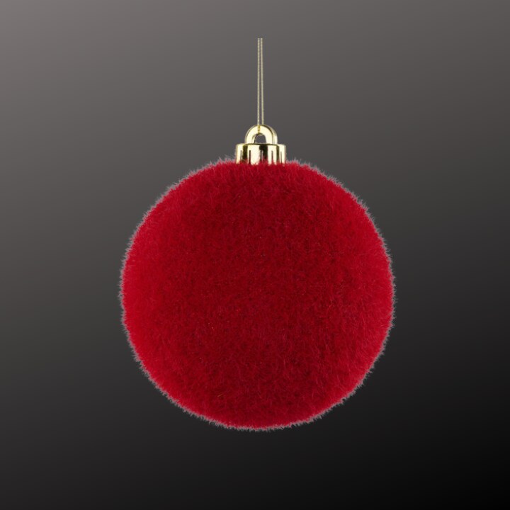 120MM Red Flocked Glitter Ornament | Shatterproof Velvet Ball Ornament-XH950924