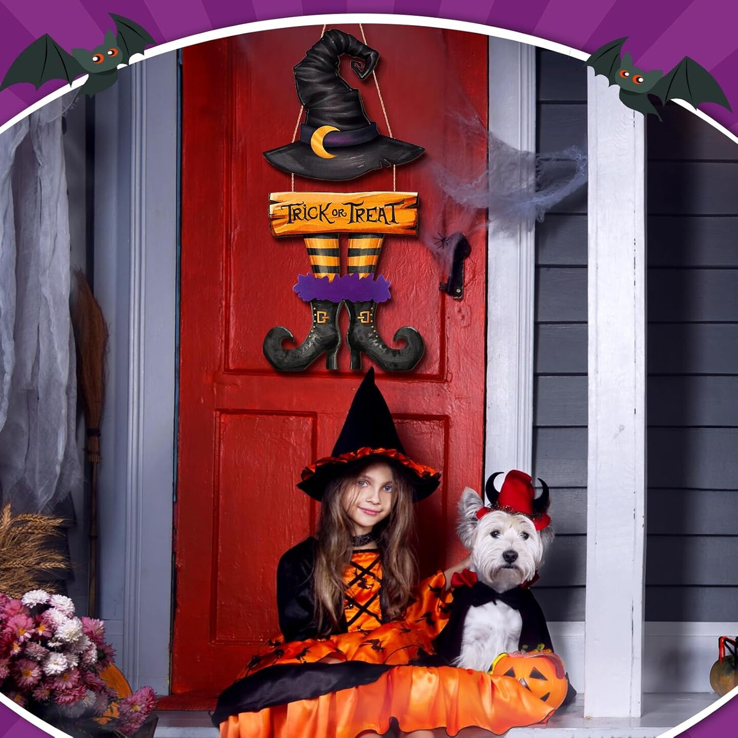 Halloween Door Sign Witch Wreath Decorations