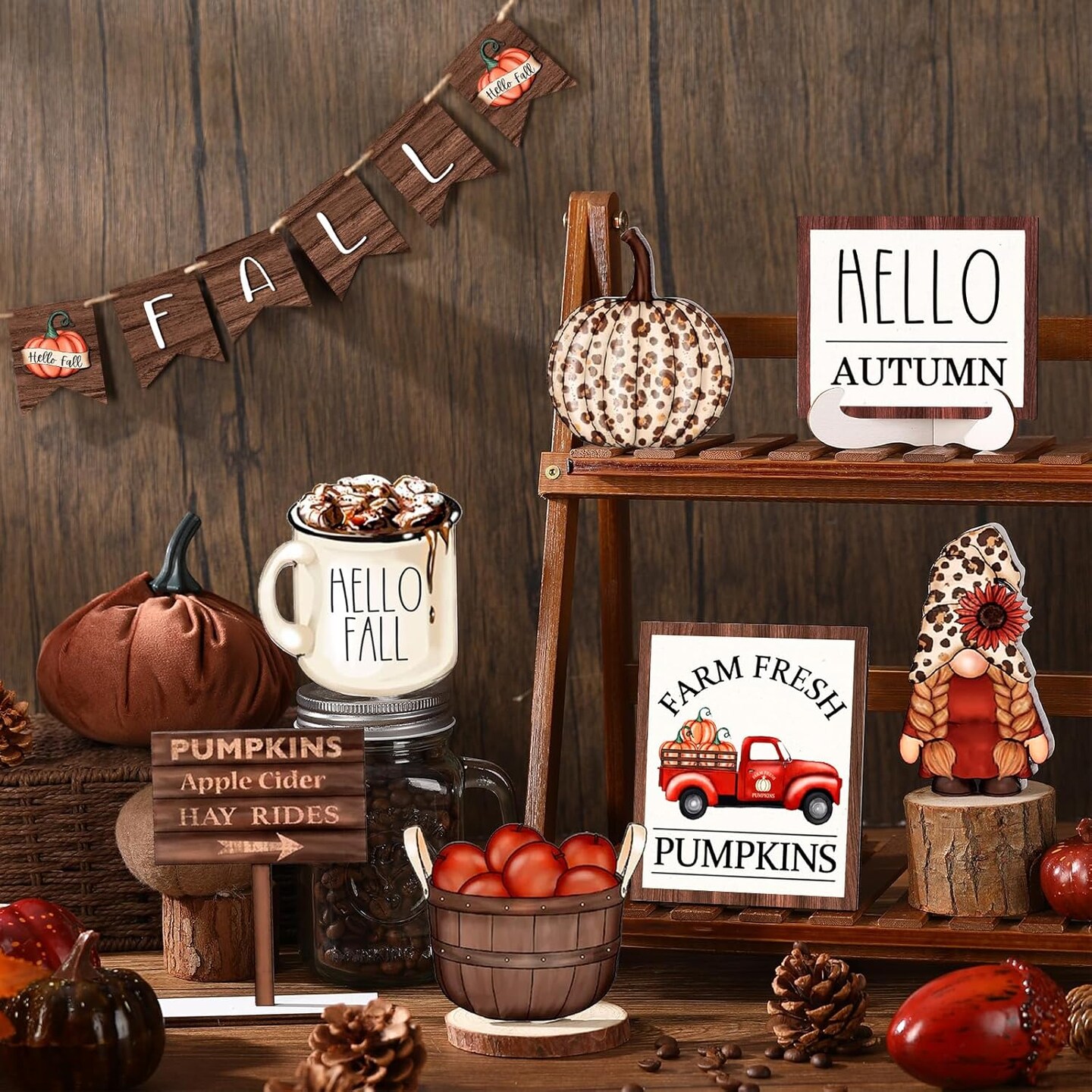 13 Pcs Fall Tiered Tray Decor Set Thanksgiving