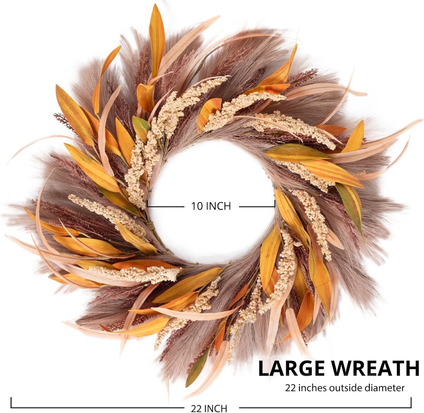 24 Inch Fall Wreath - Light Brown Reeds