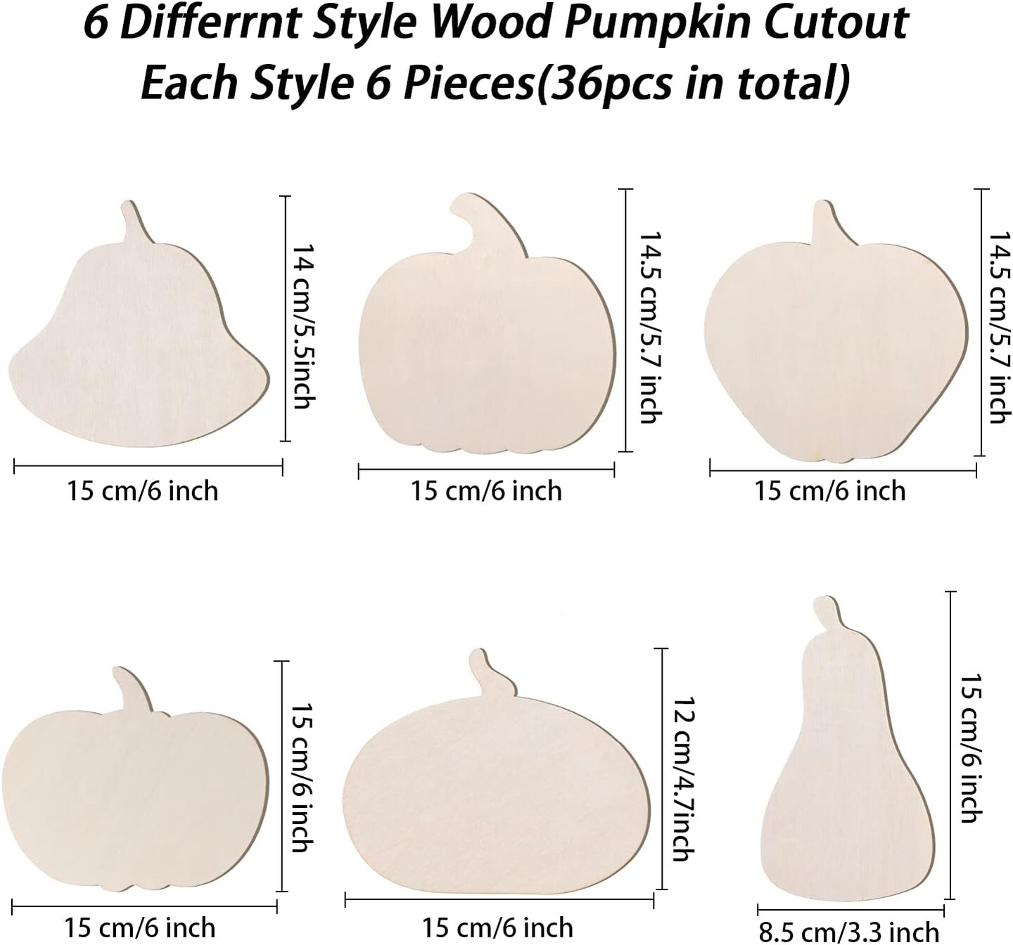 36 Pieces Unfinished Wood Pumpkin Cutout Shapes 6 Inch