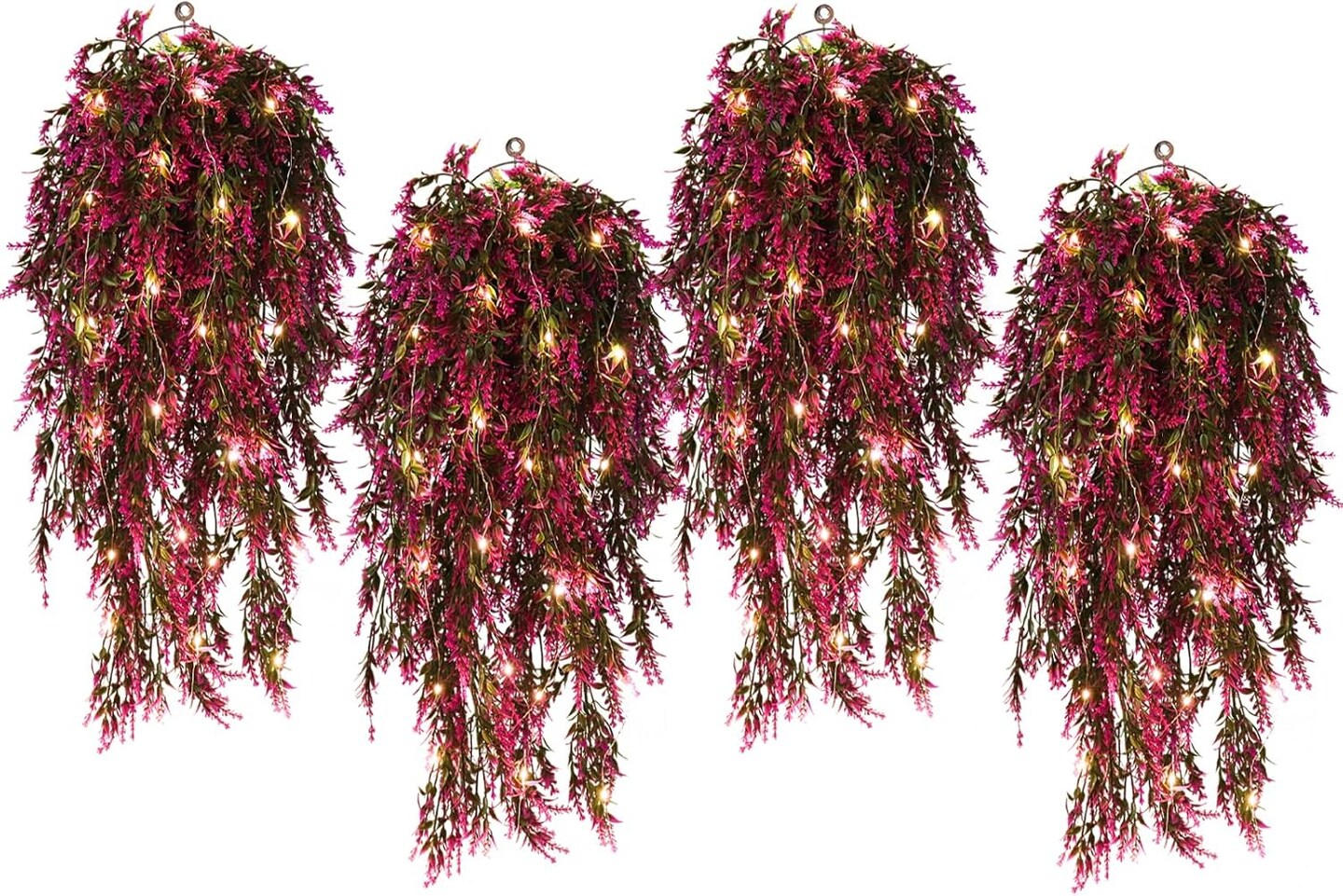 4pcs Long Fake Plant Faux Hanging Plants (Fuchsia) 2.5"D x 8"W x 30"H