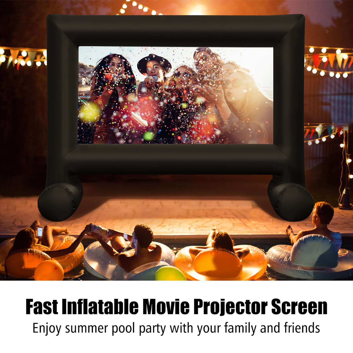 Costway 14FT\16FT\18FT\20FT Inflatable Projector Screen Projection Outdoor Home Theater W/ Blower