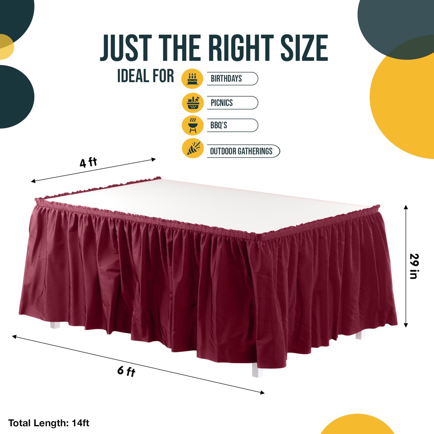 Ruffle Disposable Table Skirt 14 Ft Long Pleated Table Skirts with Adhesive Strip – Fits 6ft+ Rectangle or Round Tables – Ideal for Birthday Parties, Gender Reveal, Baby Showers & Event Decorations 6 pack by Exquisite