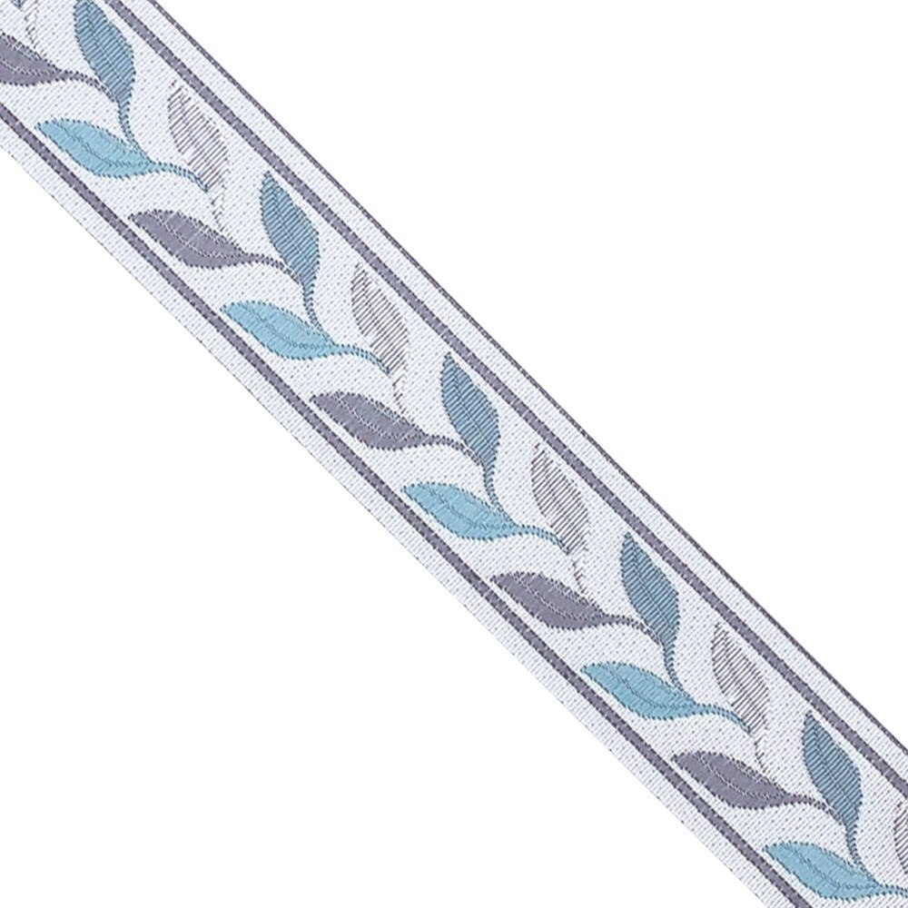 Designer’s Shop JL 767 Blue & Gray Leaf Woven Jacquard Trim – 1-7/16” x 5 Yards